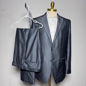 Calvin Klein 2-Piece Suit Mens 40L 34x22 Charcoal Gray Tonal Stripe Modern Fit